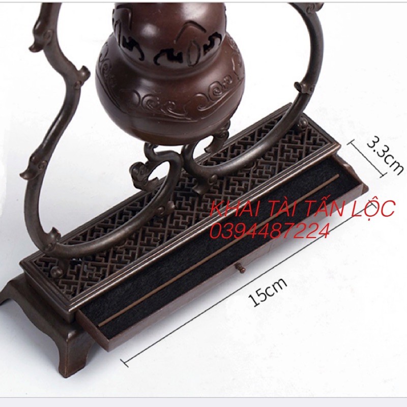 Lư xông trầm hồ lô treo song long tranh châu phong thủy bằng đồng