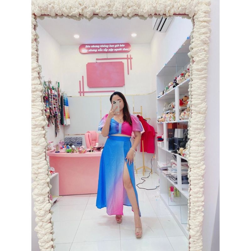 SET ÁO TAY PHỒNG PHỐI VÁY LOANG MÀU BIGSIZE ĐI BIỂN