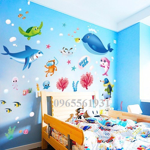 Decal dán tường cá voi và sinh vật biển XL7225