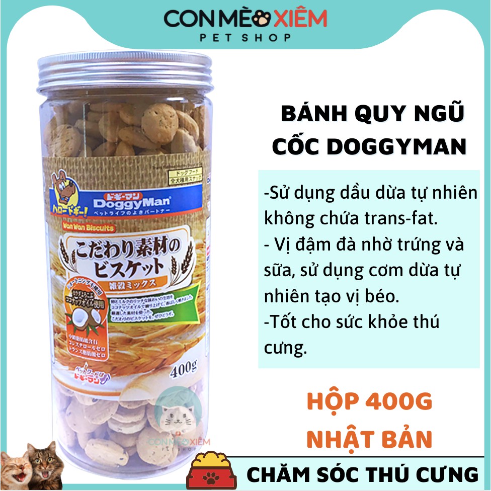 Bánh thưởng cho chó quy ngũ cốc hộp 400g gói 120g Doggyman, thức ăn vặt ăn dặm cho cún Con Mèo Xiêm