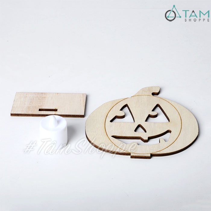 [NẾN ĐIỆN-LẮP RÁP-KÈM PIN]Set chân nến đế gỗ trang trí Halloween ván ép đơn giản H-CHN-20