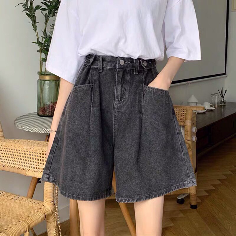 Quần sooc jean nữ đen khói lưng cao tôn dáng gọn eo siêu hack chân RÔ STORE QS14