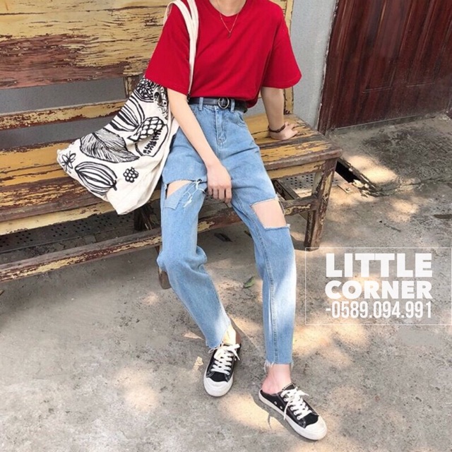 Quần slim baggy jeans rách ulzzang style kèm ảnh thật