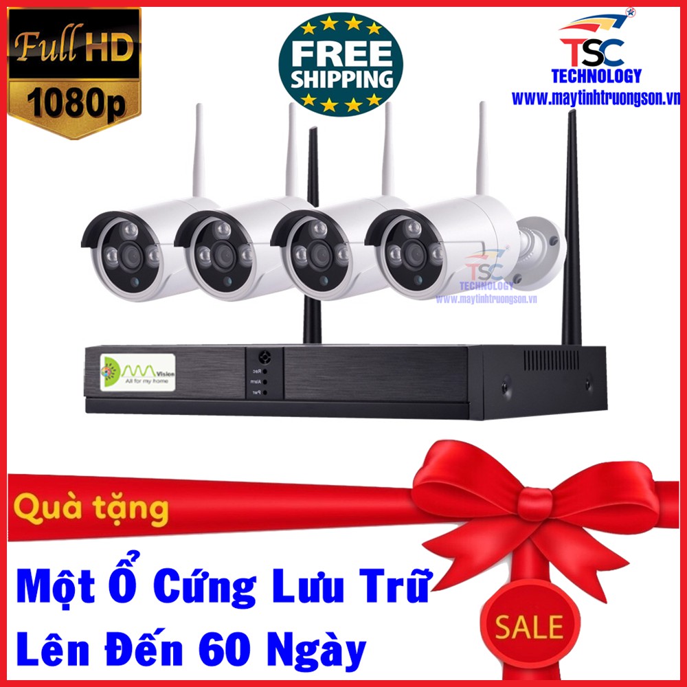 Bộ Camera KIWIVISION NVR4200 Wifi NVR Kit 4 Mắt Camera Thân Ống 2.0M Full HD 1080P