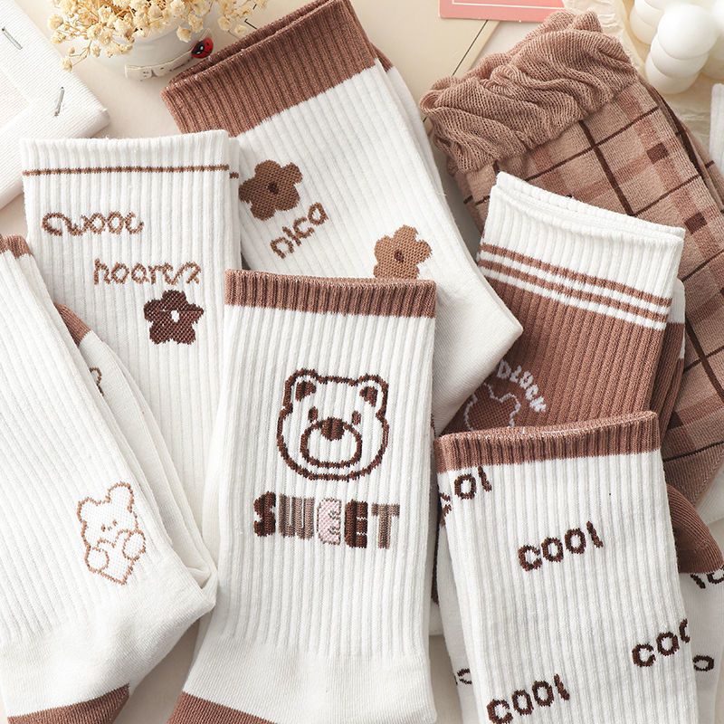 Vớ Kaki Họa Tiết Gấu Nâu Dễ Thương Phong Cách Nhật Bản