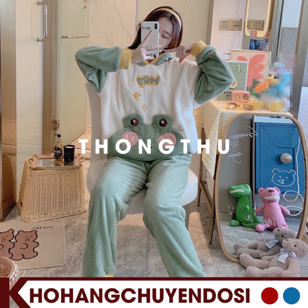 Bộ đồ ngủ mùa đông lông cừu ếch xanh cute ,đồ mặc nhà cho nữ siêu ấm | BigBuy360 - bigbuy360.vn