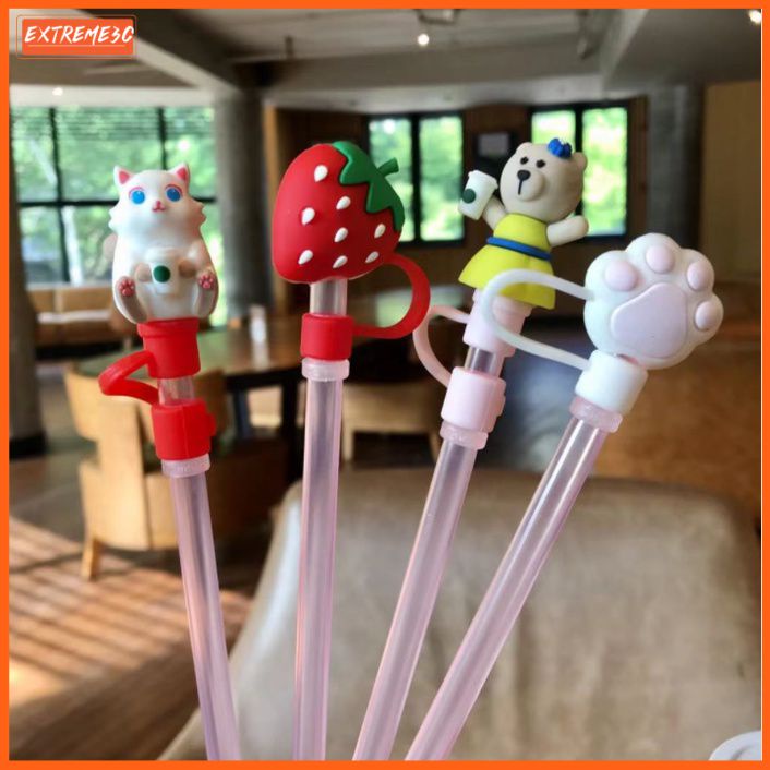 Dễ Thương Có Thể Tái Sử Dụng Có Ống Hút Silicone Rơm Cắm Hoạt Hình Kín Hơi Uống Chống Bụi Ống Hút Nắp