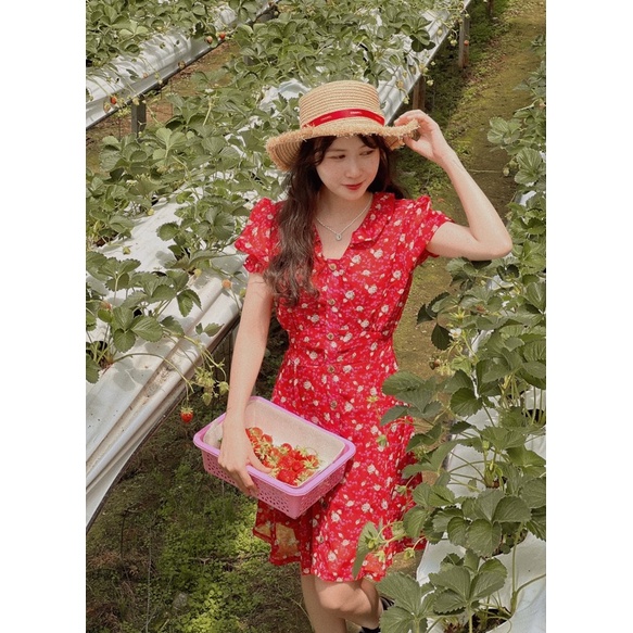 Đầm ngắn nữ Laundry Dress cổ bèo tay ngắn phồng họa tiết – Là Hoa