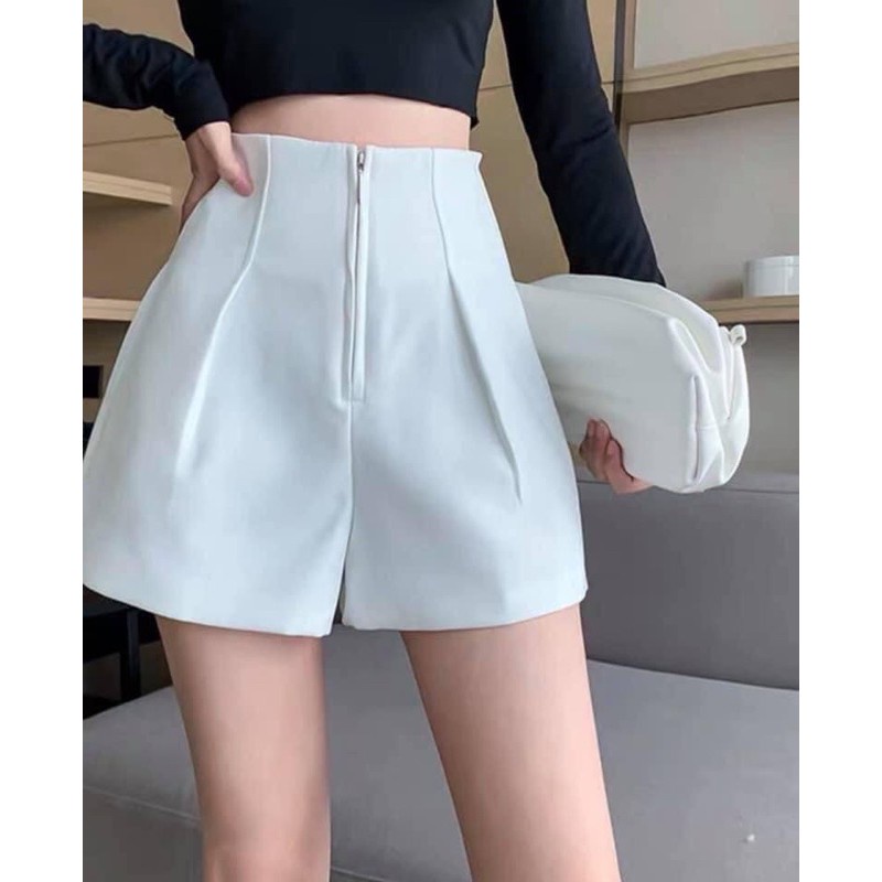 Quần short nữ cạp cao khóa trước phong cách HQ - 2 màu trắng và đen, size S-M-L-XL