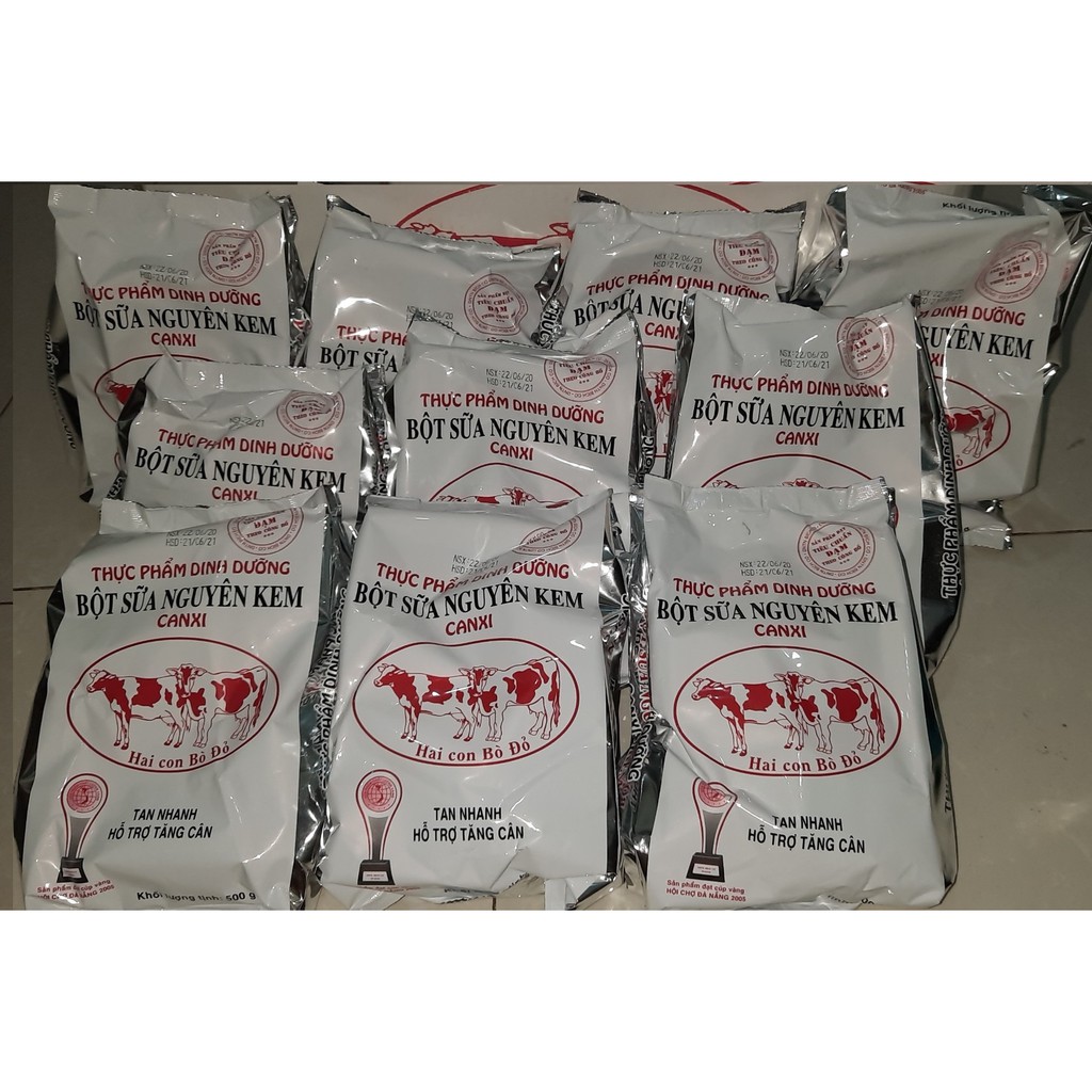 Combo 10 bịch - BỘT SỮA NGUYÊN KEM CANXI 500gram - thương hiệu 2 con bò đỏ