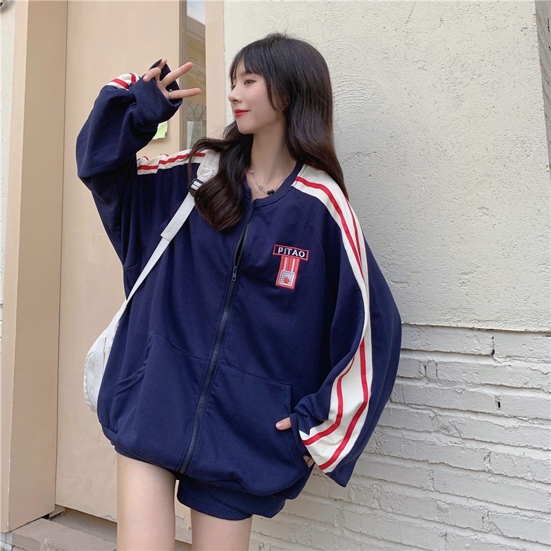 ZHELIHANGFEI Áo Khoác Bóng Chày Tay Dài Form Rộng Theo Phong Cách Preppy Dễ Phối Đồ