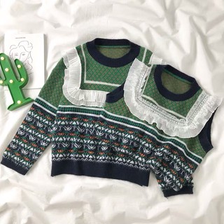 Áo len cổ ren vintage
