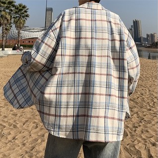 Áo Khoác Sơ Mi Vải Len Kẻ Sọc Kiểu Nhật Bản Thời Trang Xuân Thu Cho Nam