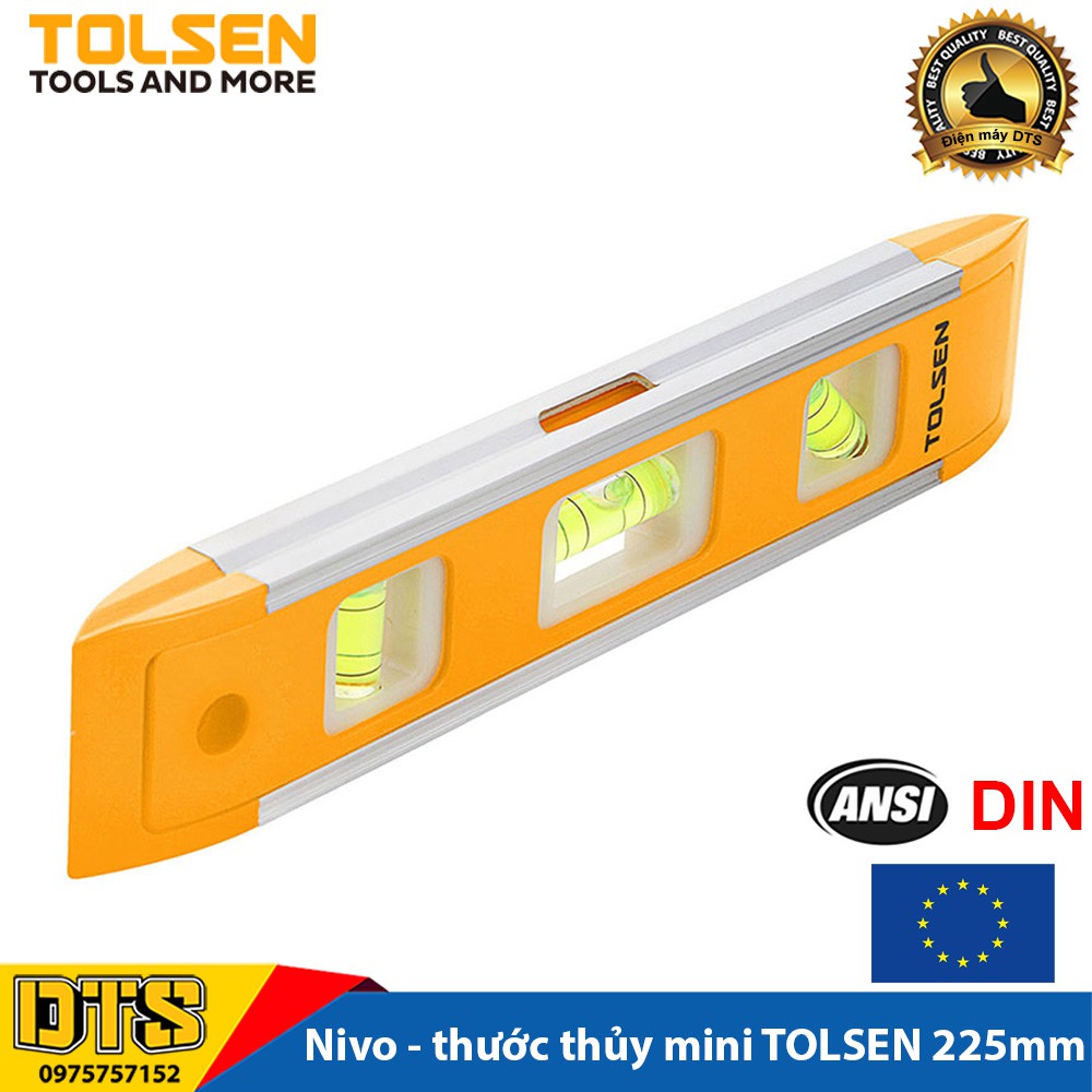 Ống nước nivo cần bằng, thước thủy mini công nghiệp TOLSEN 225mm, ni vô có nam châm hút - Tiêu chuẩn xuất khẩu Châu Âu