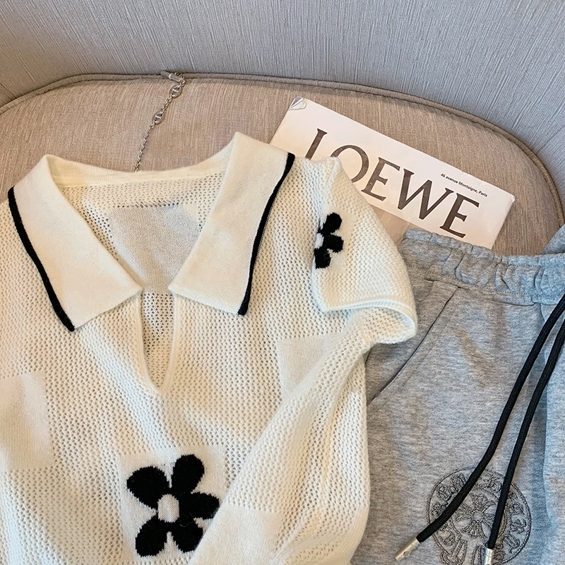 Áo dệt kim Pure Cube tay ngắn cổ chữ V màu trắng thời trang mùa hè mới