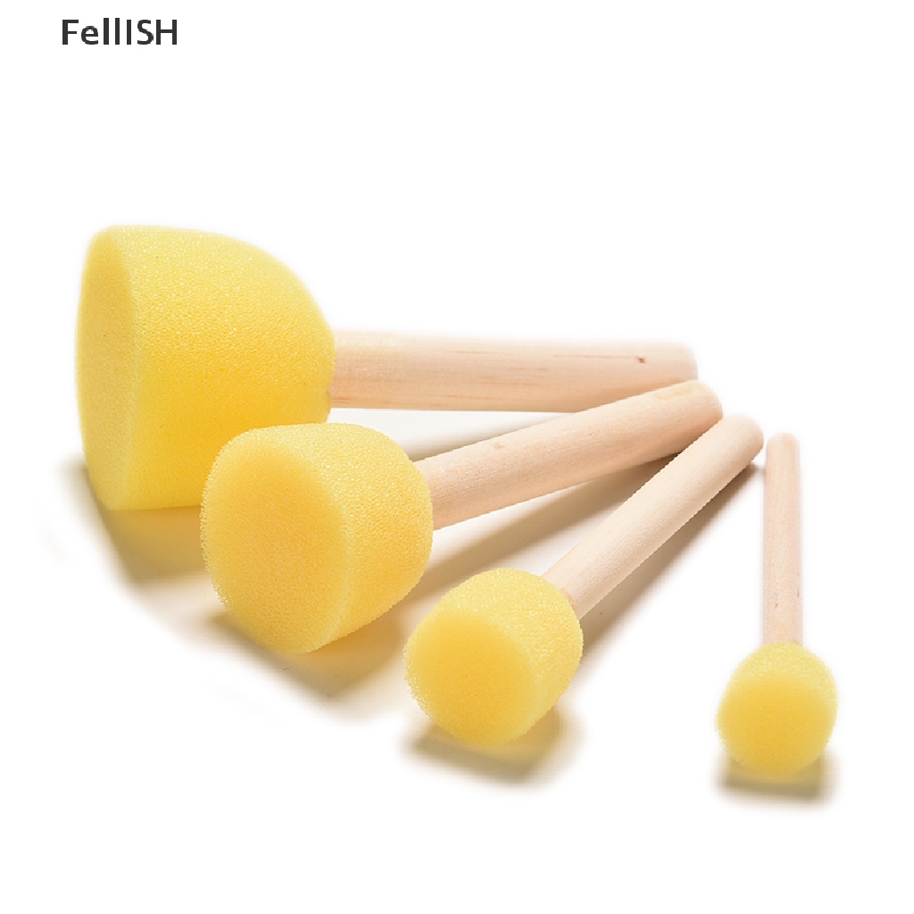 Set 4 Cọ Mút Xốp Cán Gỗ 4 Kích Thước 439br Dành Cho Trẻ Em Vẽ Tranh