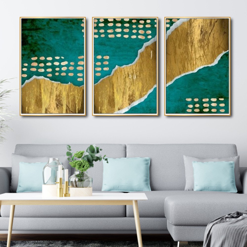 Tranh treo tường canvas trừu tượng biển và núi decor trang trí phòng khách &amp; phòng ngủ có khung cao cấp tặng đinh 3 chân