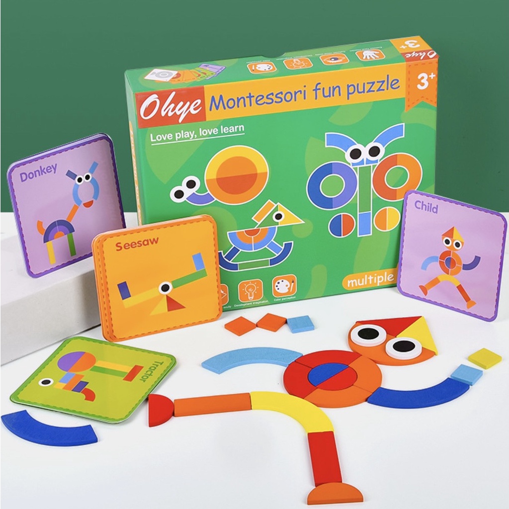 BỘ ĐỒ CHƠI GHÉP HÌNH GỖ MONTESSOR FUN PUZZLE ĐỒ CHƠI XẾP HÌNH CON VẬT NGỘ NGHĨNH  BỘ GHÉP HÌNH TƯ DUY THEO THẺ MONTESSOR