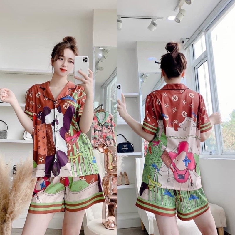[Siêu rẻ] Đồ bộ pijama đùi mặc nhà Lụa Mango in 2 mặt cực mềm mịn mát cho bạn nữ dưới 65kg