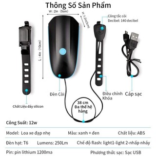 Đèn còi xe đạp có thể sạc lại không thấm nước với ba chế độ chiếu sáng