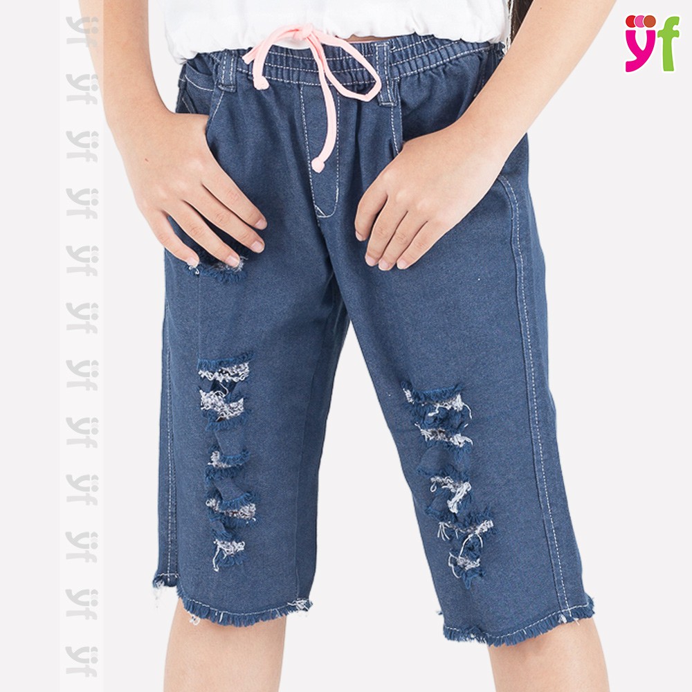 Quần jeans lửng YF wash bụi cá tính, YQX030-1, có thun co giãn thoải mái