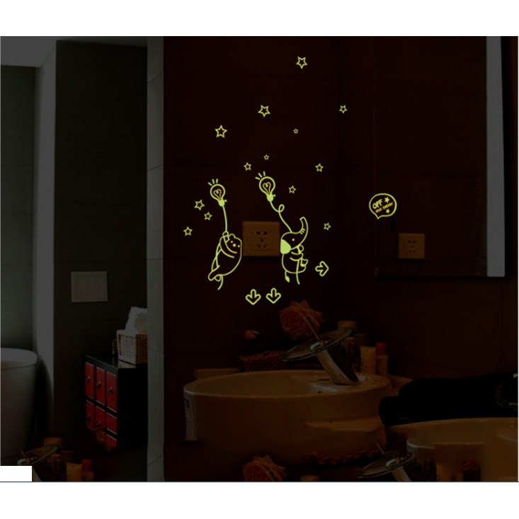 Decal trang trí tường Voi và Gấu - Dạ Quang