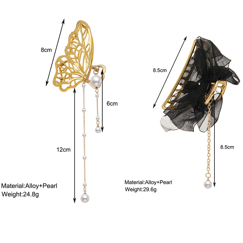 Kẹp tóc hình bướm đính ngọc trai dây thả thanh lịch cho nữ