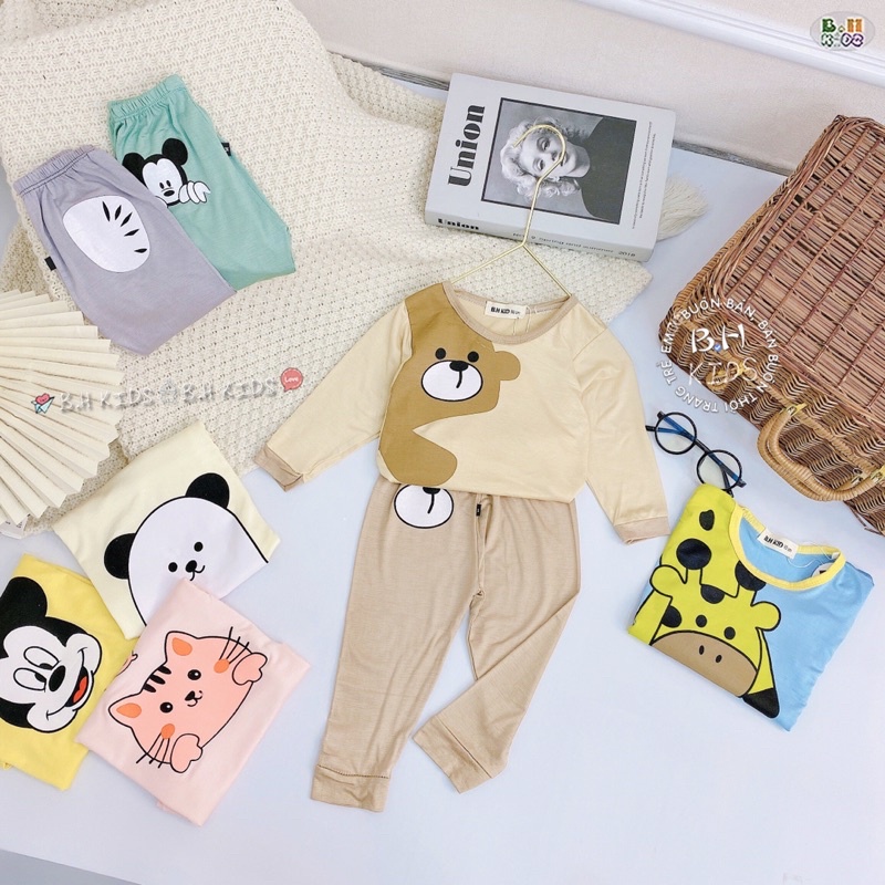 Bộ dài tay thu đông cho bé trai bé gái chất thun lạnh Minky Mon túi zip, bộ quần áo dài tay bé trai bé gái