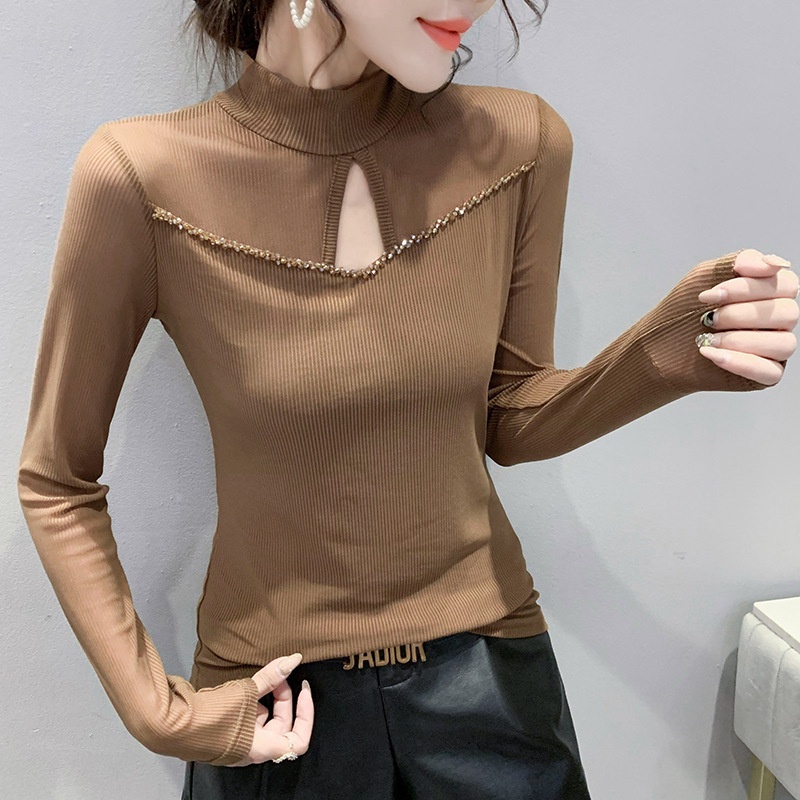 Đính hạt thiết kế mới thời trang mùa thu dành cho Áo thun dài tay nữ