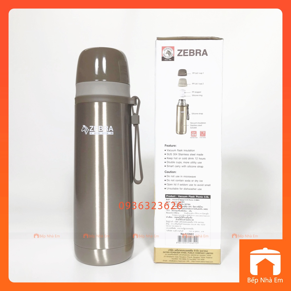 Bình Giữ Nhiệt ZEBRA Picnic 0.5L (Inox 304) - 112651 - Hàng Nhập Khẩu Thái Lan