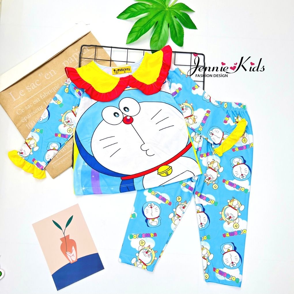 Đồ bộ bé gái 10-22kg dài tay vải thun lạnh 3D cổ sen bèo Jennie kids J496