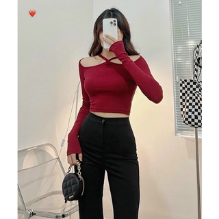 Áo kiểu bệt vai phối dây yếm sexy