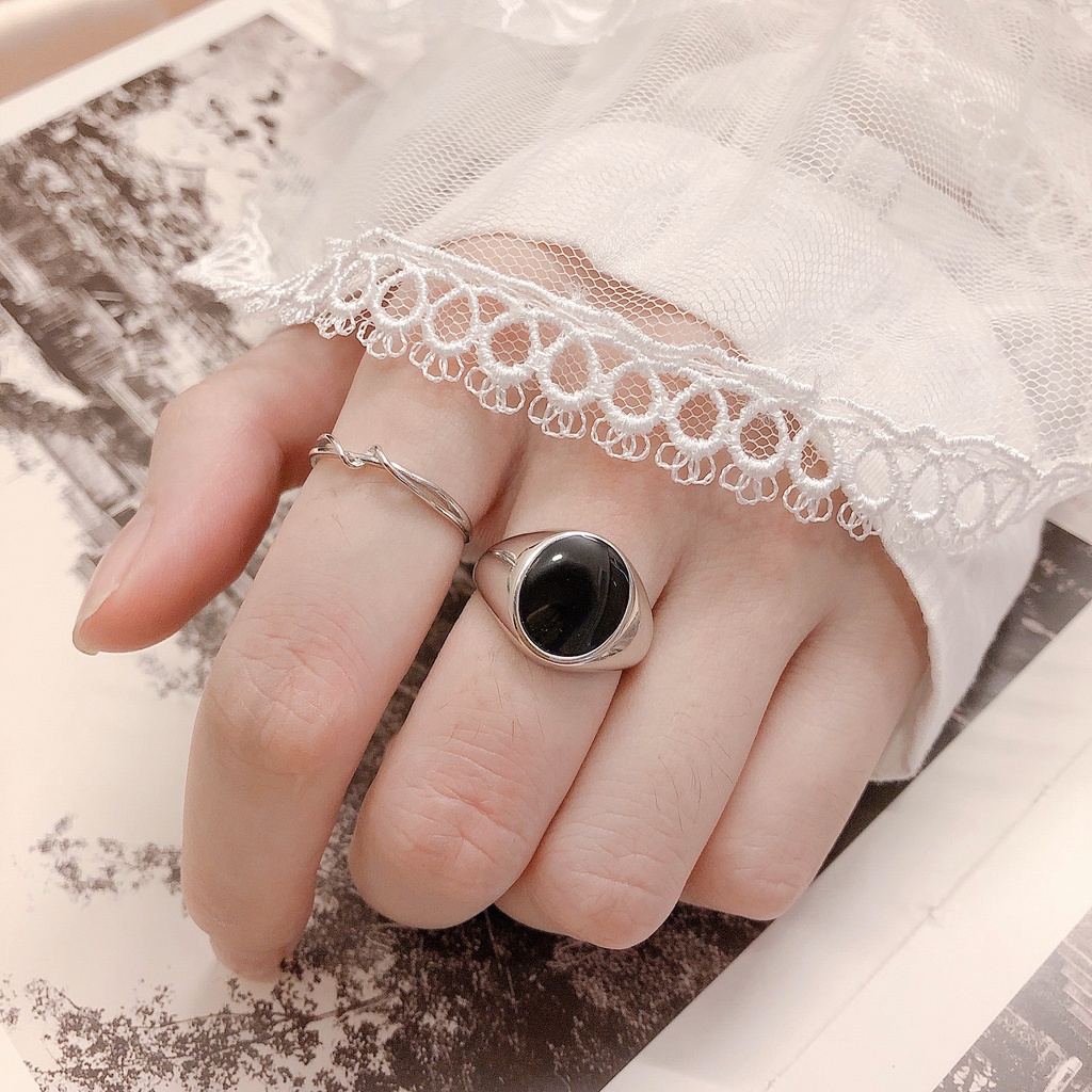 Nhẫn bạc S925_ Nhẫn mặt đen bản to