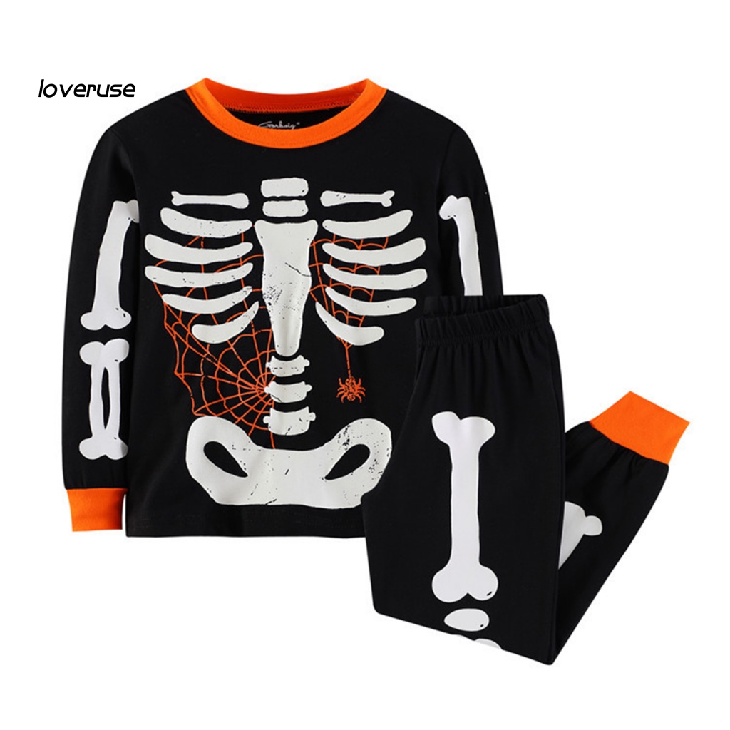 1 Bộ Đồ Ngủ Tay Dài In Hình Halloween Kèm Quần Cho Bé
