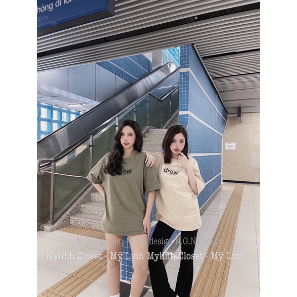 Áo thun cộc tay GUCCI áo phông in chữ DREW cổ tròn áo basic cho nữ