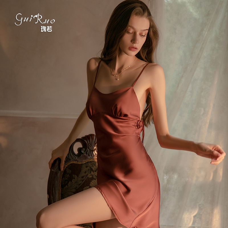 Đầm ngủ 2 dây lụa satin sexy quyến rũ cao cấp váy ngủ sexy dành cho phái nữ E1239