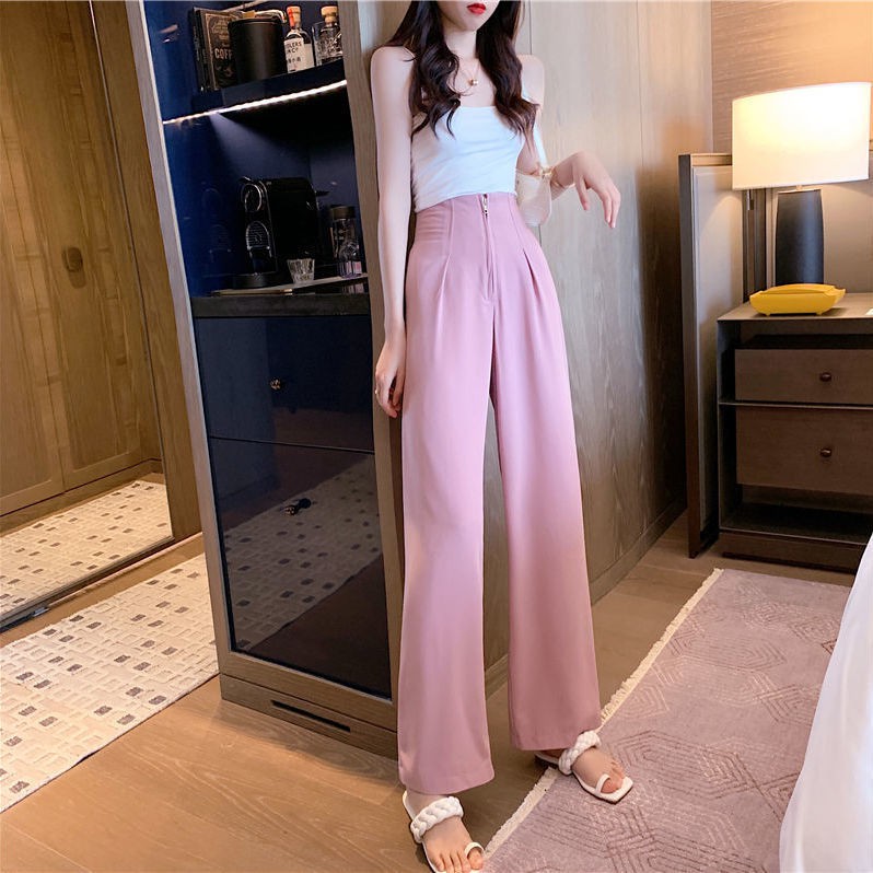 Quần ống rộng nữ khóa trước màu đen, trắng, hồng Quần ống suông nữ size từ s - xl