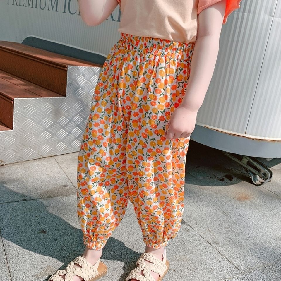 Quần dài mỏng in họa tiết hoa giản dị chống muỗi thời trang mùa hè Hàn Quốc mới cho bé gái