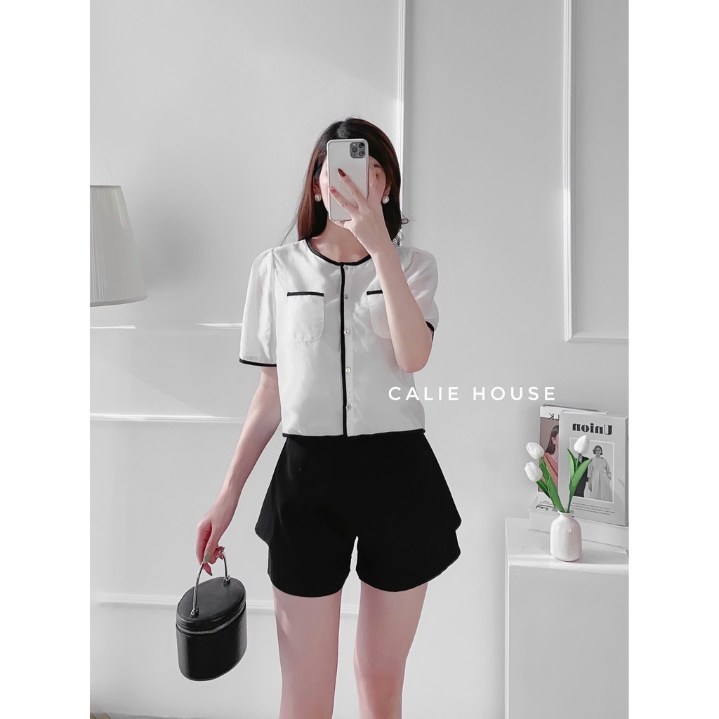 Áo tơ croptop viền dây phối thời trang công sở Calie House A287 | BigBuy360 - bigbuy360.vn