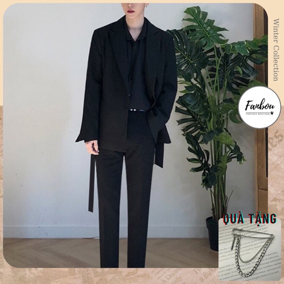 Áo khoác blazer nam thân dây buộc xéo tay dài  - Hàng mới về