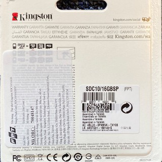 [Chính Hãng FPT] Thẻ nhớ Kingston Micro SDHC Class 10/ 16GB