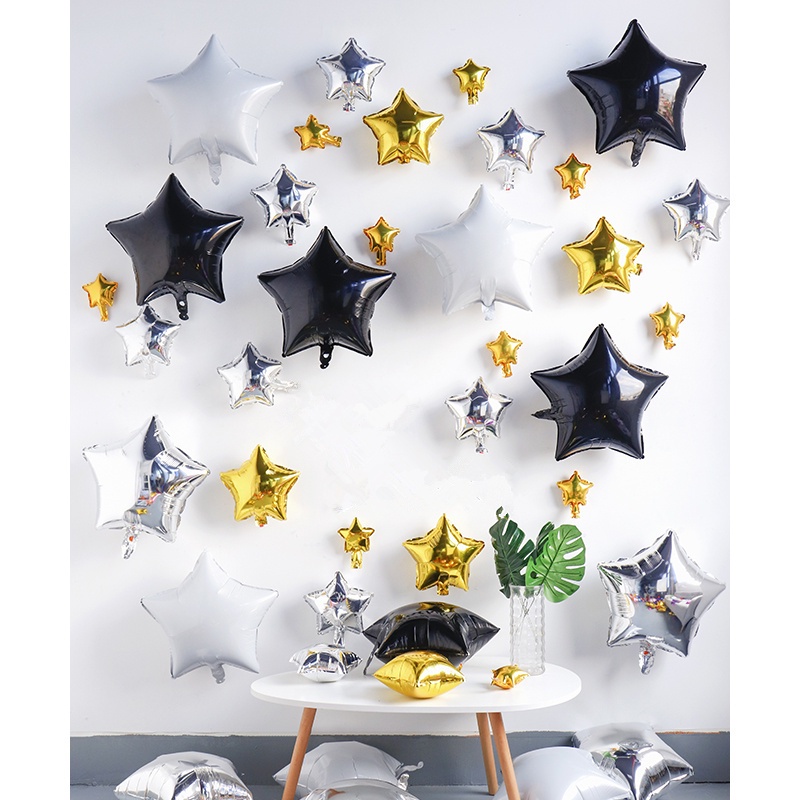Gói 5 Bong Bóng Lá Nhôm 18 inch Hình Ngôi Sao Màu Vàng Hồng / Trắng / Hồng Dùng Trang Trí Tiệc Cưới / Sinh Nhật