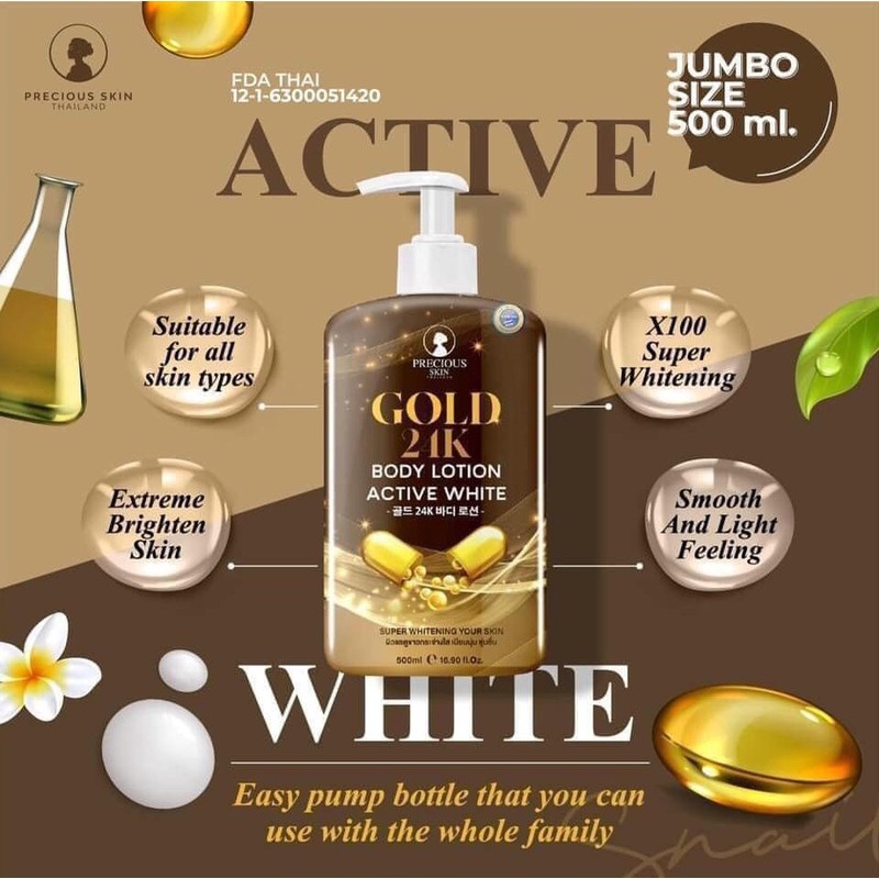 DƯỠNG THỂ BODY LOTION GOLD 24K ACTIVE WHITE THẾ HỆ MỚI 500ML CHÍNH HÃNG - 8385
