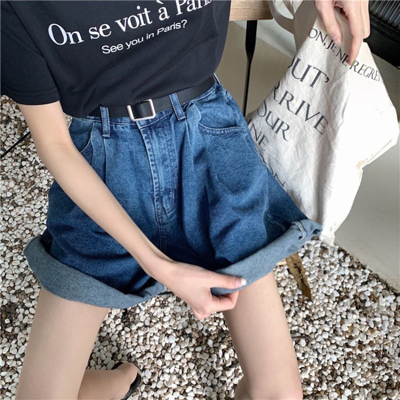 Quần Short Jeans Lưng Cao Ống Rộng Phong Cách Hàn Quốc Thời Trang Mùa Hè Cho Nữ