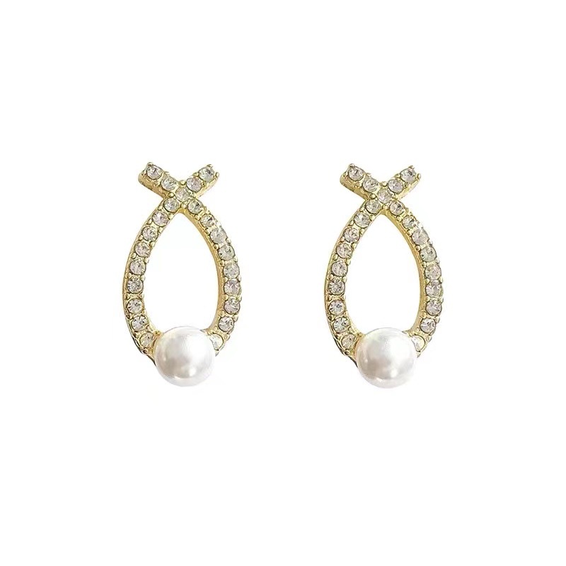 Bông Tai Hình Học Đính Ngọc Trai Phong Cách Hàn Quốc