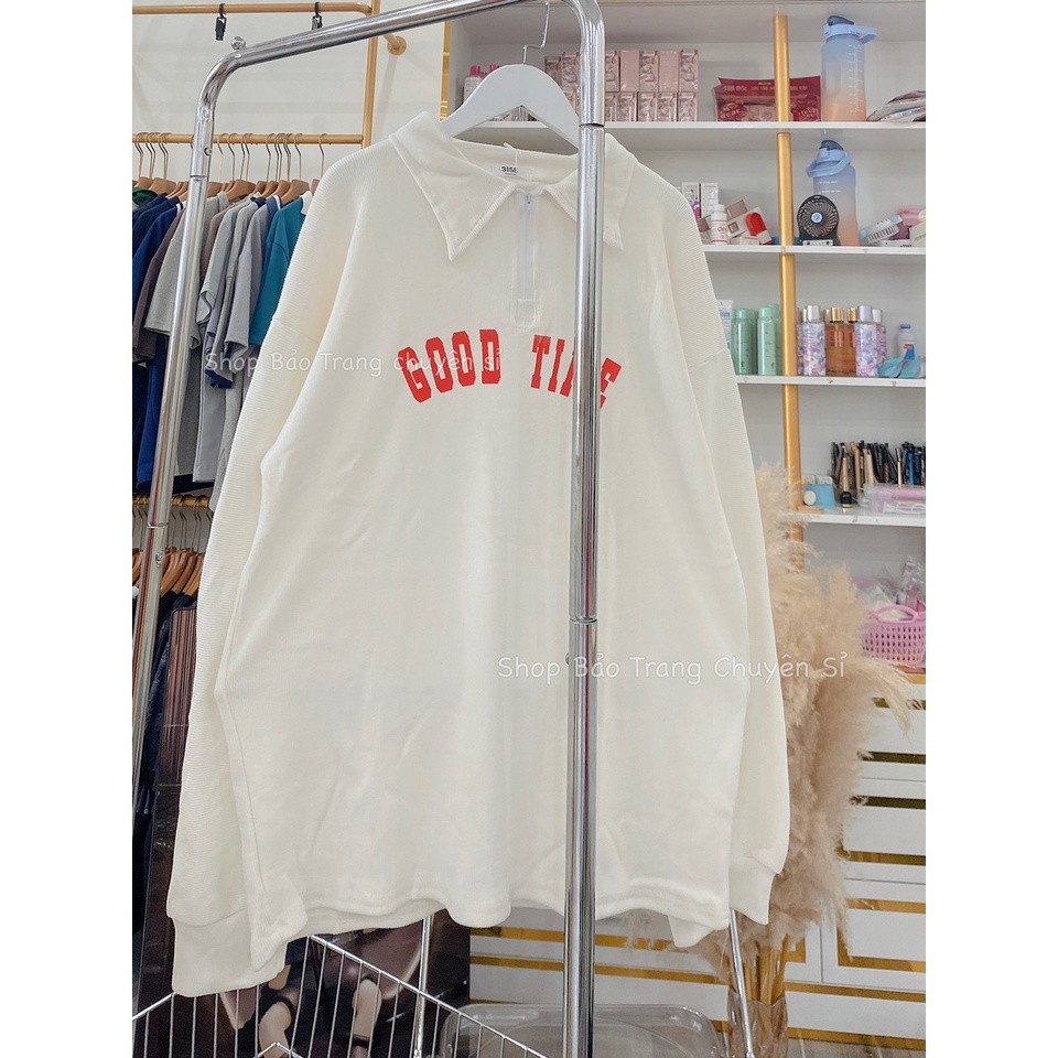 Áo Polo Chất Nỉ Tăm Cổ Bẻ Nam Nữ Phối Cổ Unisex Chữ Good Time Basic Kiểu Dáng Hàn Quốc