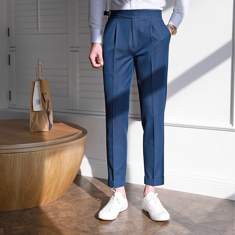 Quần Âu Nam QA4, Quần Tây Nam Vải Jeans Đen, Xanh, Phong Cách Cổ Điển Paris Ý