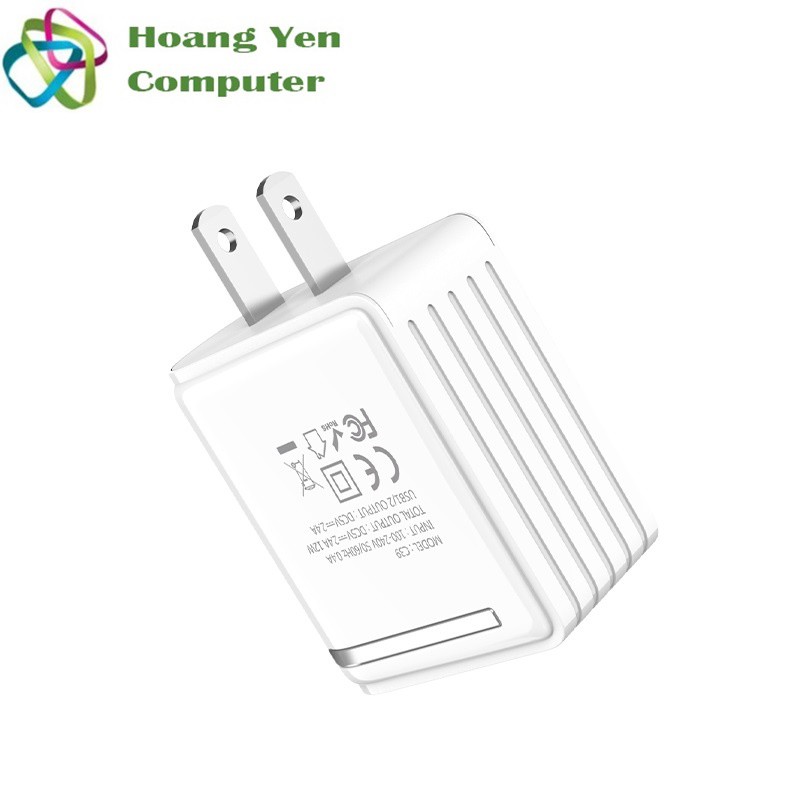 Cốc Sạc Mini 2 Cổng Hoco C39 2.4A, Màn Hình Hiển Thị - BH 1 Năm Chính Hãng - Hoàng Yến Computer