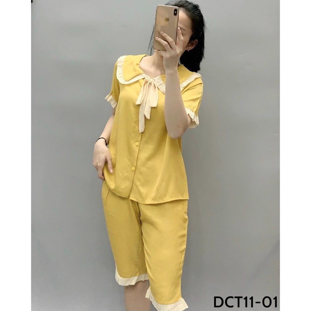 Bộ pijama lửng lụa latin phối hàn loại 1 cao cấp, mềm mịn, mát, không nhăn nhàu, bai xù, mẫu tiểu thư mặc bao xinh!