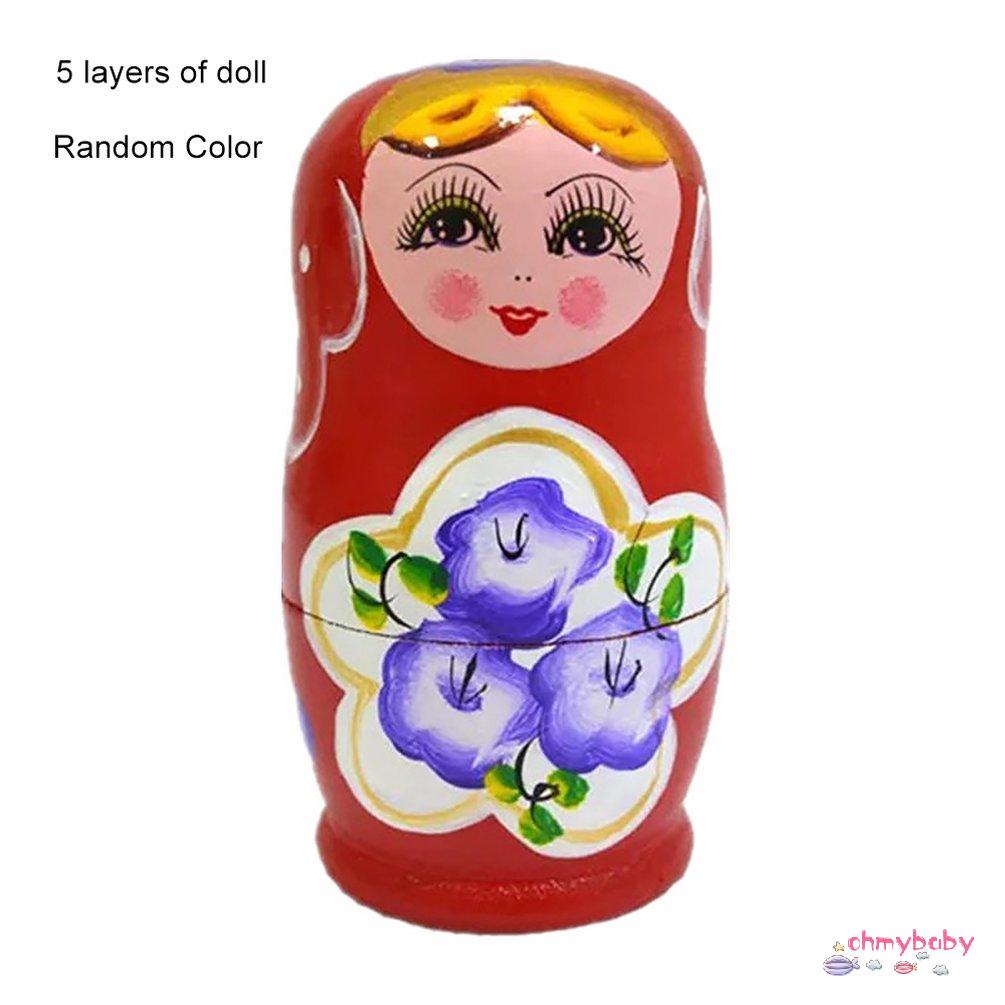 【OMB】 Cute Babushka Nesting Dolls Matryoshka Wooden Russian Painted Doll Toys